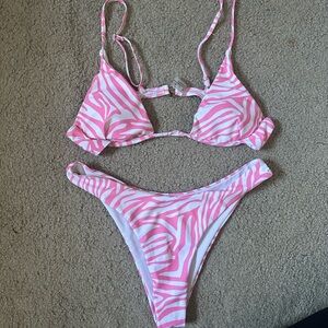 SHEIN Pink and White Zebra Print Triangle Bikini